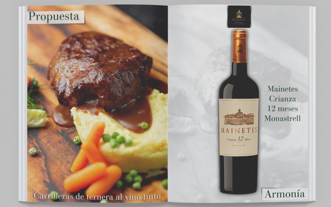 Receta de Carrilleras de ternera al vino tinto con Mainetes 12 meses monastrell